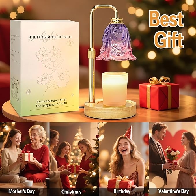 XJZJY Candle Warmer Lamp with Timer Dimmer, Adjustable Height Pink Tulip Candle Wax Warmer, Christmas Birthday Gift for Mom Women, House Warming Gifts for New Home Bedroom Decor,Gradient Pink