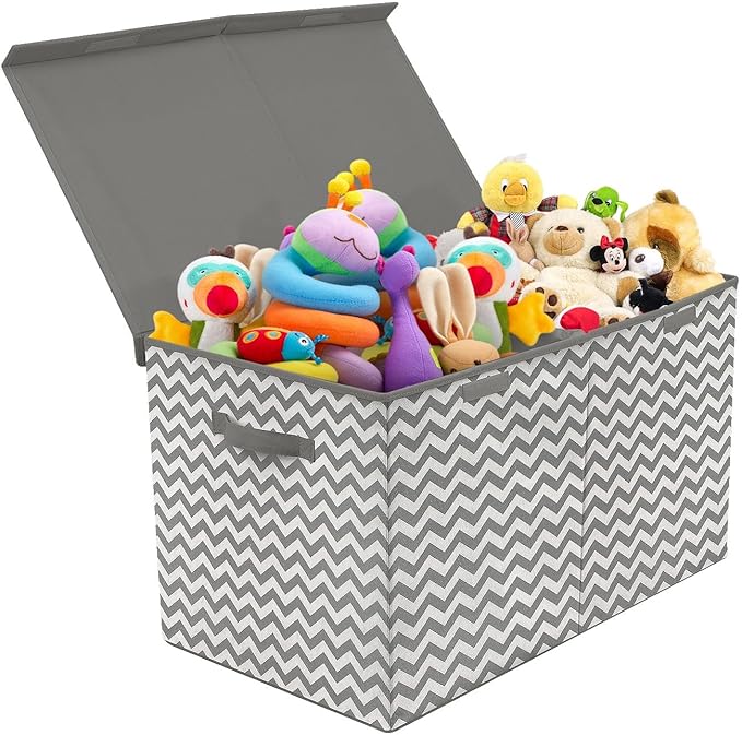 Sorbus Storage Chest with Flip-Top Lid, Collapsible Storage for Closet & Home Organization - Large (Pattern - Chevron Gray)