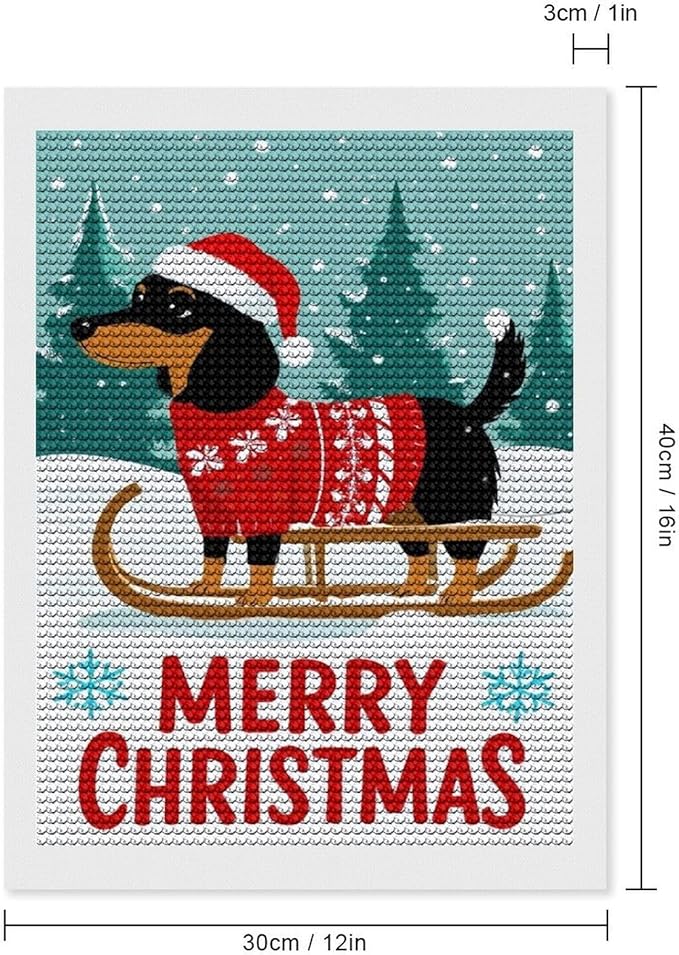 AIVKIEJK Diamond Painting Kits for Adults - Merry Christmas Dachshund Painting DIY 5D Full Drill Diamond Dots Paintings with Diamonds Gem Art and Crafts Home Decor 12"x16"