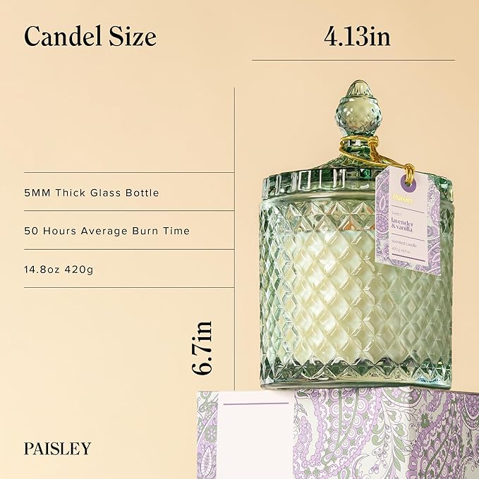 Lavender Vanilla Scented Candles, 14.8oz Large Wooden Wick Candle | Natural Soy Wax, 70H Long Burning | Non Toxic | Clean Burn, Big Candles for Home Scented, Gift for Women & Men
