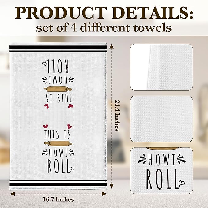 DETIHO Cute Kitchen Towels, Funny Dish Towels Tea Towels for Kitchen Baking, Baking for Women Mom, Drying Decor Accessories (A08)