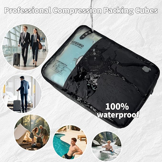 Compression Packing Cubes, Vacuum Bags for Business Trip, Professional IPX8 Reusable Travel Packing Cubes for 20 inch Suitcases, Organizer Bags for Luggage for Women & Men(2 pack, with Pump)