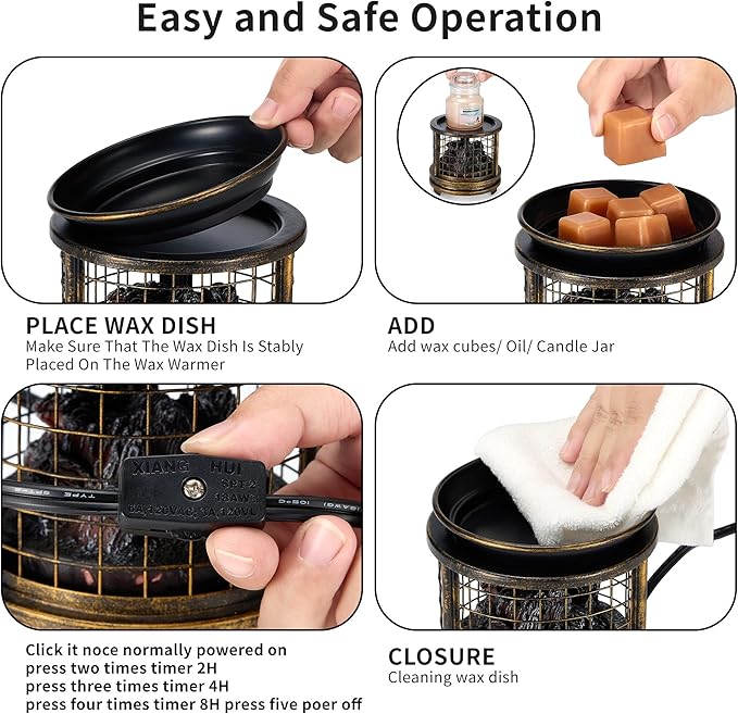 MOAFINA Bronze Grid Campfire Wax Melt Warmer with Timer, 3D LED Fire Effect 4-in-1 Electric Wax Warmer for Scented Wax, Home/Bedroom/Office Gifts & Decor