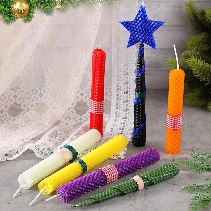 Moinchore 24 Pcs Beeswax Candle Making Kit, 8 x 8 Inch Vibrant Colors Beeswax Sheet for Candle Making with 1 Roll Cotton Wick, DIY Craft Rolling Supplies for Christmas Handmade Crafts Gift(Multicolor)