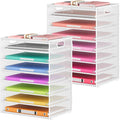 Lavatino 2 Pack 8-Tier Office Desk File Organizer, Letter Tray Paper Organizer with Handle, Including 5 Adjustable Slide Trays for Organizing Desk Workspace Accessories and Supplies (White Metal Mesh)
