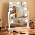 Ratsamee Hollywood Vanity Mirror with Lights, 9 Dimmable Bulbs, 3 Color Lights,Make Up Lighted Mirror, 10x Magnification 360°Rotation (12" x 14") White