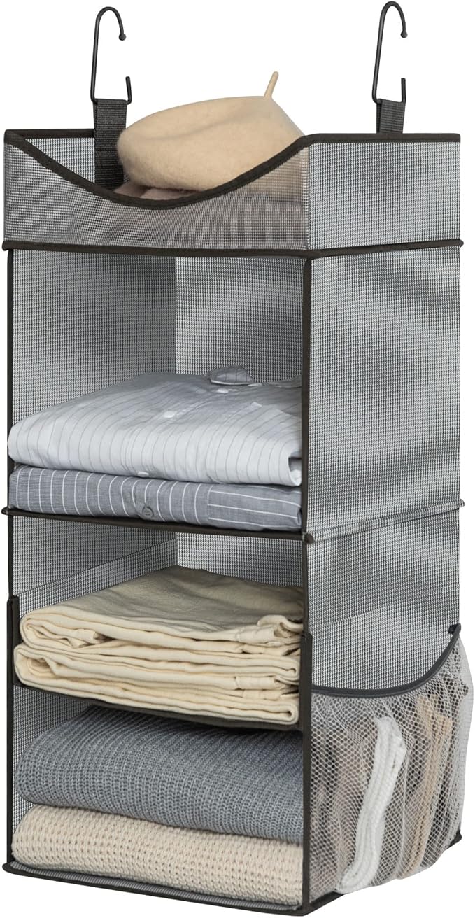 StorageWorks Hanging Closet Organizer, 3-Shelf Hanging Closet Shelves with Top Shelf, 12 ¾" W x 12 ¾" D x 32" H, Extra-Large Space, Blue & Gray