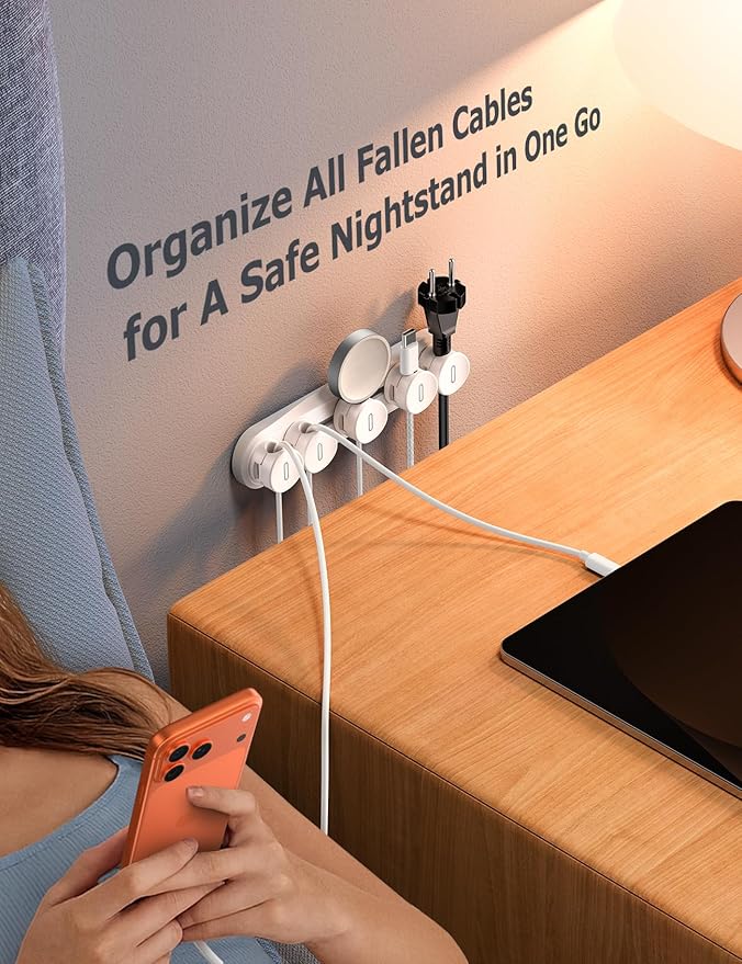5-in-1 Magnetic Cord Organizer JOYROOM Cable Clips[Adjustable Sliding Track] Under Desk Adhesive Cord Management Wire Keeper for Computer Phone, Office Workspaces Table Organization Home Accessories