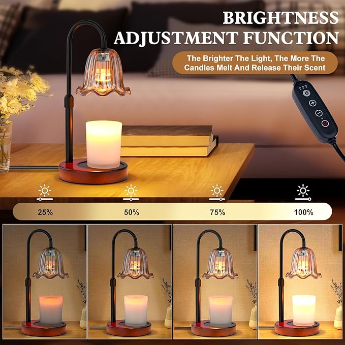 Candle Warmer Lamp Electric: Dimmable Timer Candles Warming Lamps - Height Adjustable Burner Jar - No Flame Scented Melts Wax - All Candle Jars Table Light Home Decor