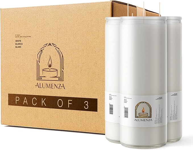 Bulk 3 Pack White 7 Day Candles in Glass Jar – Paraffin Wax, Clean Burning Unscented | Large & Tall Devotional Prayer Pillar Candles for Home, Memorial, Spells, Long Lasting