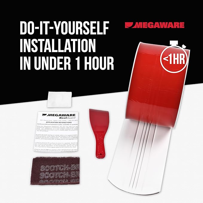 MEGAWARE KEELGUARD USA-Made, Original DIY Keel Guard, 5-Inch Wide, 4-12ft Sizes, 11 Colors, Complete Install Kit with Primer, Hull Protector, for Fiberglass and Some Aluminum Boats, Marine-Grade