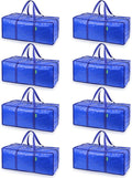 Creative Green Life Extra Large Moving Bags and Clothing Storage Bins with Strong Zipper & Carry Handles, Stackable, Heavy Duty Packing Moving Boxes for College Dorm Room Essentials (Blue, 8 Pack)