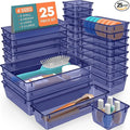 SpaceHacks 25 PCS Plastic Drawer Organizer Set, 4-Size Versatile Organizer Trays & storage Bins for Makeup, Jewelry, and Gadgets in Bathroom, Bedroom and Office,Dark Blue