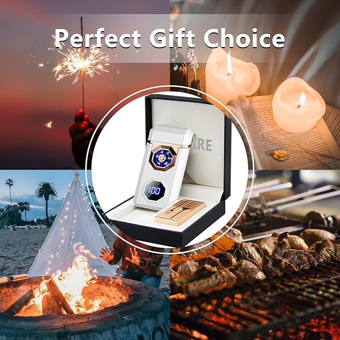 SKRFIRE Electric Lighter Rechargeable USB C Arc Plasma High Power Flame Cool Windproof Electronic Candle Lighter with LED Flashlight for Candle, Firework, Incense (Luminous White)
