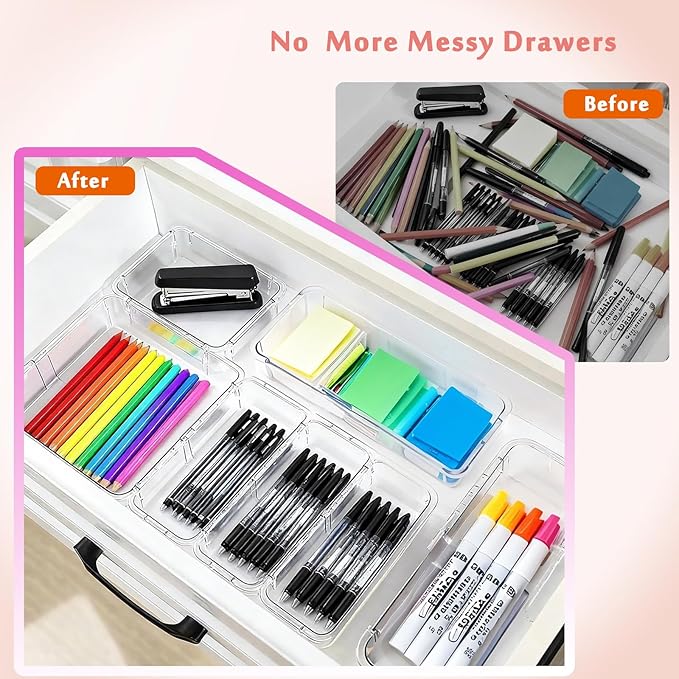 15 Pcs Extendable Drawer Organizer, 2 Sizes Adjustable Makeup Organizer For Drawer, Bathroom Drawer Organizer Tray, Clear Acrylic Vanity Storage Bin for Makeup, Cosmetic, Desk Drawer Organizer