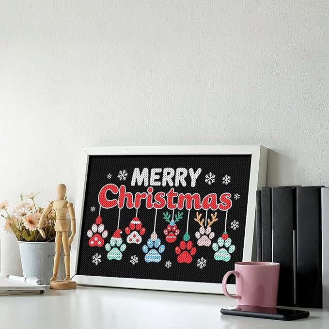 AIVKIEJK Diamond Painting Kits for Adults - Merry Christmas Paw Painting DIY 5D Full Drill Diamond Dots Paintings with Diamonds Gem Art and Crafts Home Decor 8"x12"