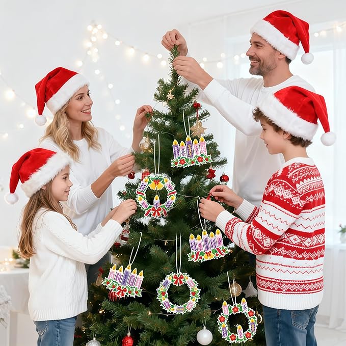 24 Sets Advent Wreath Craft Kit for Kids, DIY Make Your Own Christmas Candle Wreath Craft Activity, Religious Advent Decoration for Home Classroom School Church Family Holiday Crafts