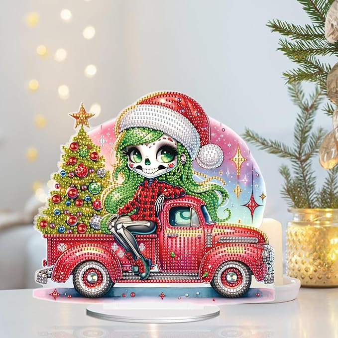 5D Diamond Painting Tabletop Ornament Kits Christmas Tree Skull, DIY Diamond Art Desktop Ornament, Special Shaped Crystal Rhinestone Diamond Art Table Top Home Office Christmas Decor (24x22.1cm)