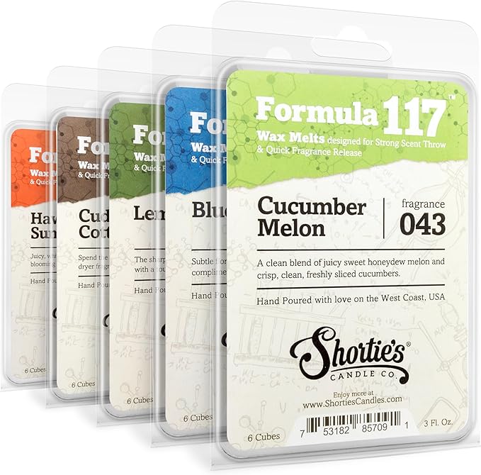 Shortie's Candle Company Fresh & Clean Wax Melts Variety 5 Pack - Formula 117-5 Highly Scented 3 Oz. Bars - Made with Natural & Essential Oils - Fresh & Clean Warmer Wax Cubes