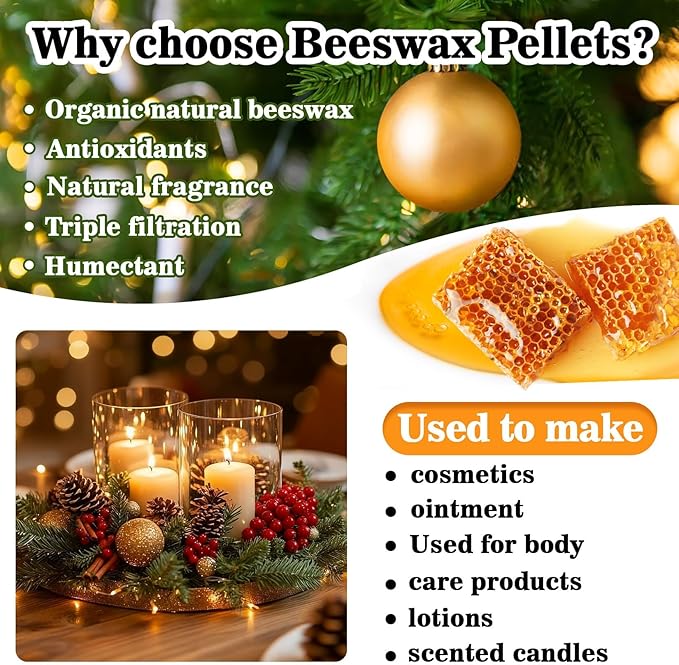 CARGEN White Beeswax Pellets - 428g(0.94lb) Bees Wax Pellets Melts Organic Beeswax for Skin, Bees Wax for Candles Making Triple Filtered for Lip Balm Lotion and Soap Making Supplies