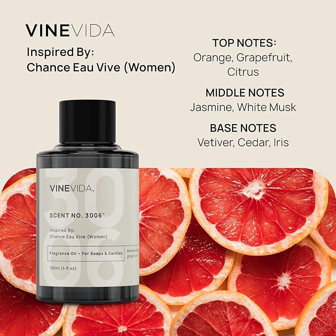 VINEVIDA Scent NO. 3006 Fragrance Oil - 120mL (4oz) - Inspired by: Chance Eau Vive (Women); Candle Fragrance Oil for Soy Candles - Soap Making Scents