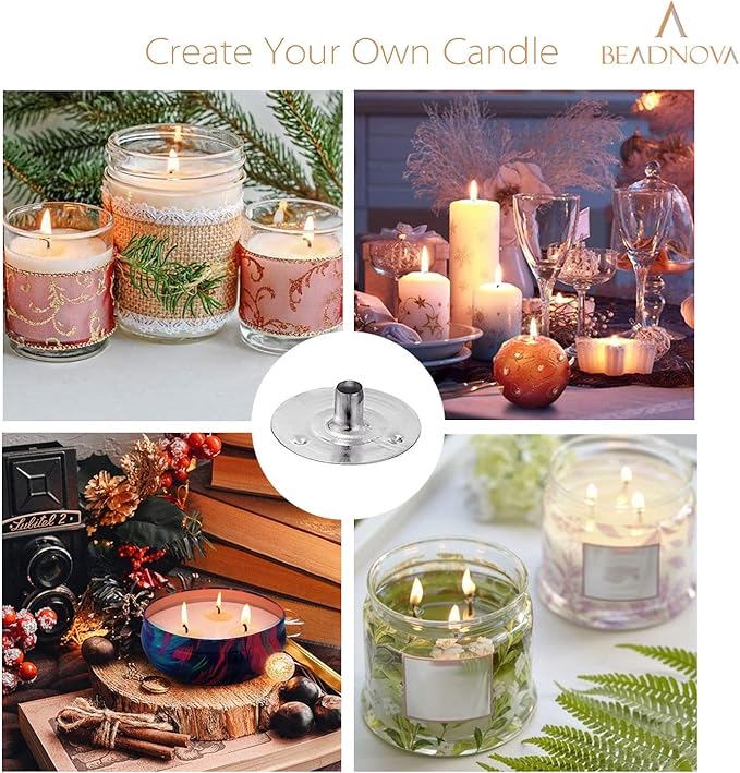 BEADNOVA Candle Wick Base 100pcs Candle Wick Cilps Sustainer Tabs for DIY and Making (12.5mm/ 0.5inch)