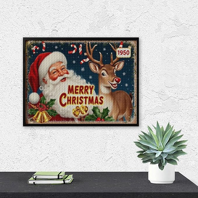 AIVKIEJK Diamond Painting Kits for Adults - Christmas 1950 Santa Claus and Deer Painting DIY 5D Full Drill Diamond Dots Paintings with Diamonds Gem Art and Crafts Home Decor 12"x16"