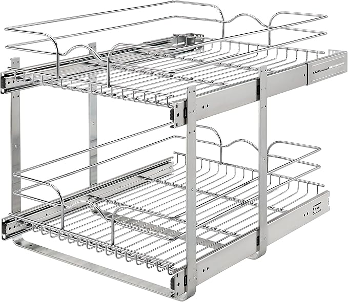 Rev-A-Shelf 2-Tier Kitchen Cabinet Pullout Shelf and Drawer Organizer Slide Out Pantry Storage Basket in Multiple Sizes, 18 x 22 In, 5WB2-1822CR-1