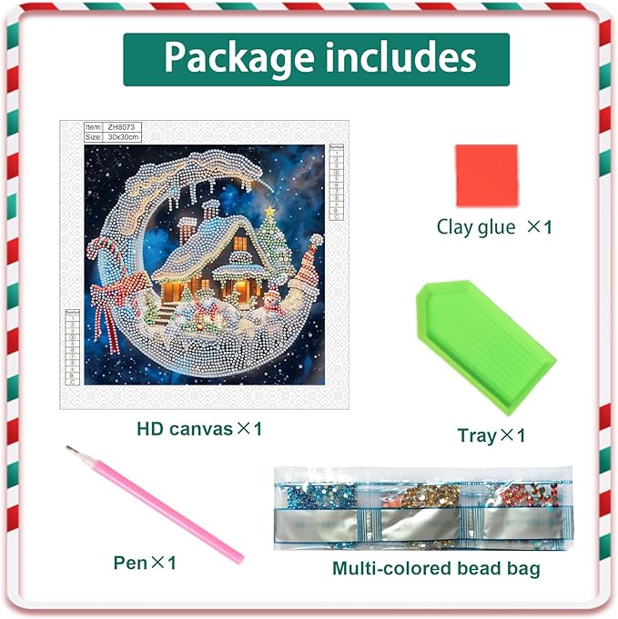 Diamond Art Painting Kits for Adults, Christmas 5D Special Shape Diamond Art Kits for Beginners, Crystal Rhinestones Diamond Art Painting for Home Wall Decor Gift 12×12 inch, Moon Christmas House
