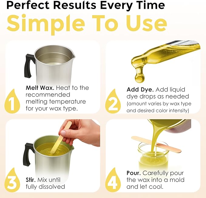 Yellow Liquid Candle Dye (.25 oz) - Made in the USA - Safe and Easy to Use - Pure and Simple Ingredients - Candle Making Supplies for Soy, Paraffin, Palm or Gel Wax - 10 Vibrant Colors to Choose from