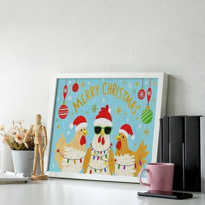 AIVKIEJK Diamond Painting Kits for Adults - Christmas Rooster Santa Hat & Fashion Glasses Painting DIY 5D Full Drill Diamond Dots Paintings with Diamonds Gem Art and Crafts Home Decor 16"x20"