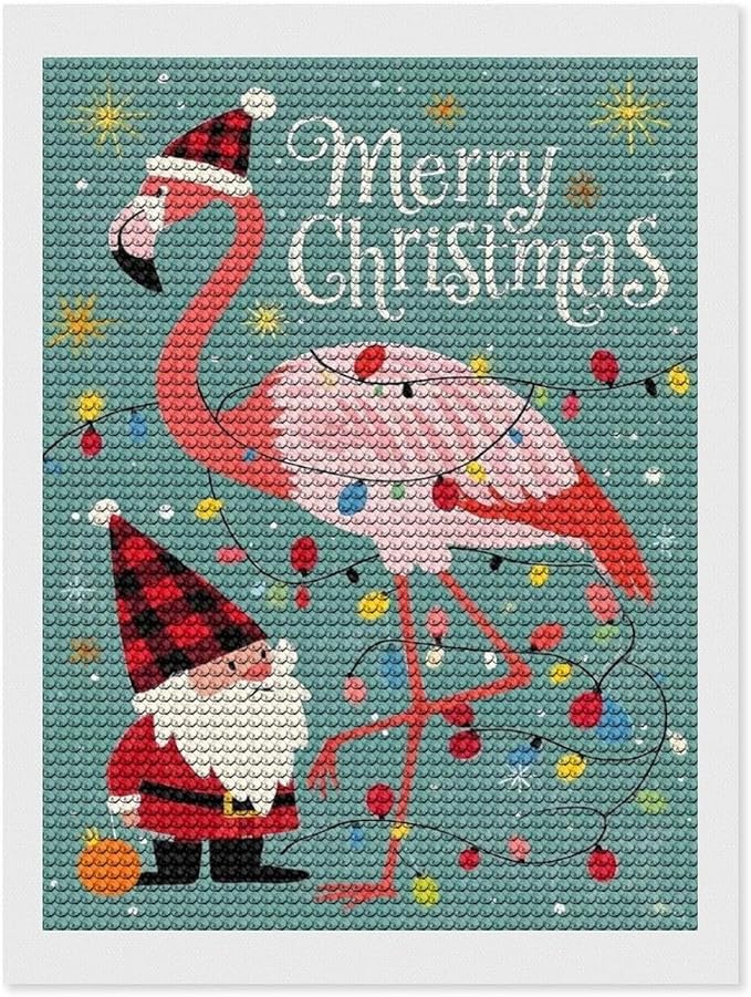 AIVKIEJK Diamond Painting Kits for Adults - Festive Flamingo Christmas Santa Hat Painting DIY 5D Full Drill Diamond Dots Paintings with Diamonds Gem Art and Crafts Home Decor 12"x16"