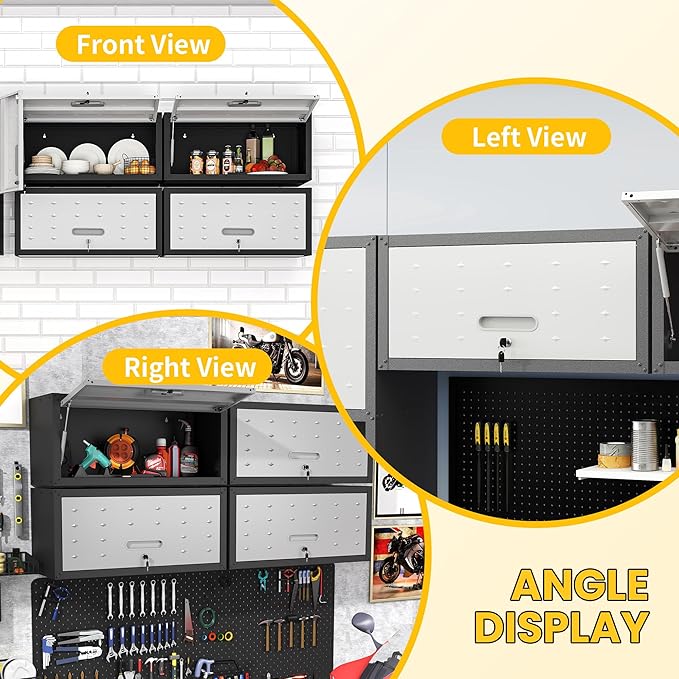 Garage Storage Cabinets Wall Mount, Metal Lockable Storage Cabinet with Flip-Up Door, Spacing Saving Wall Mount Cabinet Storage, Hanging Floating for Garage, Basement,Warehouse