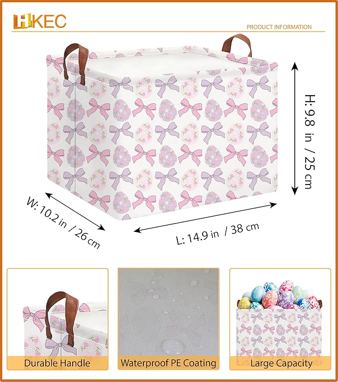 Rectangle Easter Basket Empty,Easter Gift Bakset,Easter Basket for Egg Hunting,Room Decor(Bowknot Easter Basket)