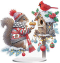 5D Diamond Art Painting Ornament Kits Birdhouse and Squirrel, DIY Diamond Art Painting Desktop Ornament, Special Shaped Crystal Rhinestone Diamond Art Table Top Home Office Christmas Decor (24x24cm)