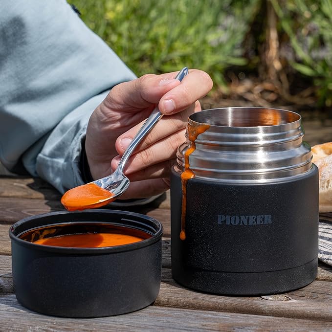 Pioneer Vacuum Insulated Leakproof Soup/Food Flask, 8 Hours Hot 24 Hours Cold, Black, 1000 ml