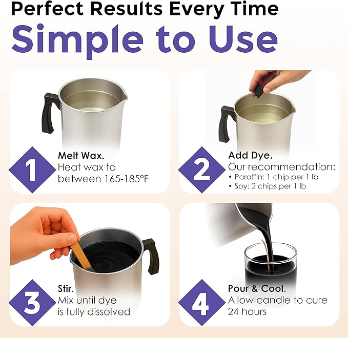 Lavender Candle Dye - Made in The USA - Premium Colorants - Highly Concentrated - Popular Colors for Paraffin or Soy Wax - Great for Professionals or Hobbyist - 50 Dye Chips
