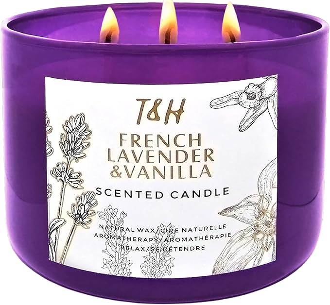 Lavender Vanilla 3-Wick Soy Candle | 80 Hour Burn | 15.8 oz Aromatherapy Scented Candle for Home | Calming Floral Scent | Gift Ready