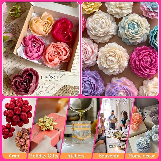 6 PCS Flower Candle Resin Molds Silicone Flower Mold,3D Heart Rose Silicone Mold for Candle Soap Chocolate Making Valentine Mother Day Silicone Mold Rosas Silicona para Velas