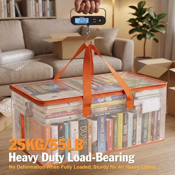 KYODOLED Clear Moving Bags with Orange Handles, 6-Pack Heavy Duty Storage Totes for Clothes & Bedding, Extra Large 27"x14"x15" (24 Gal), Foldable Transparent Organizer with Label Pocket, PP Material