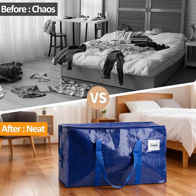Storage Bags 2 Pack Waterproof Large Organizer Bags for Clothes Blanket Laundry Moving 65LB Load Capacity