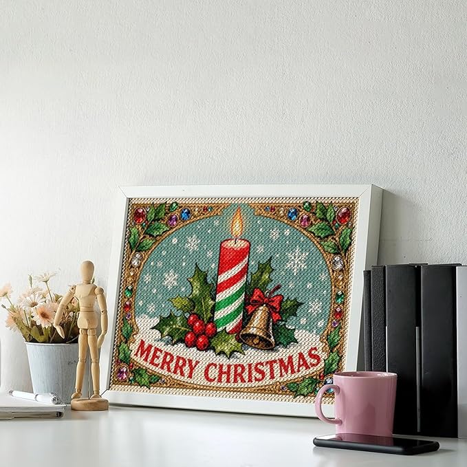 AIVKIEJK Diamond Painting Kits for Adults - Merry Christmas Candle & Holly Accents Painting DIY 5D Full Drill Diamond Dots Paintings with Diamonds Gem Art and Crafts Home Decor 12"x16"