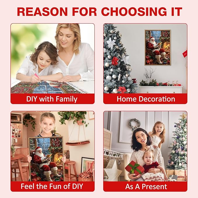 MEIYUDA Christmas Santa Claus Diamond Painting Kits for Adults, 5D Santa Claus Diamond Art Kits for Beginners, DIY Gem Art Crystal Painting for Home Wall Decor Gift 12x16inch