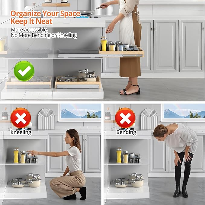 ZOINLIY Wooden Pull Out Cabinet Organizer, Slide Out Drawer for Kitchen Organizers and Storage, Soft Close, Heavy Duty, Fully Expandable