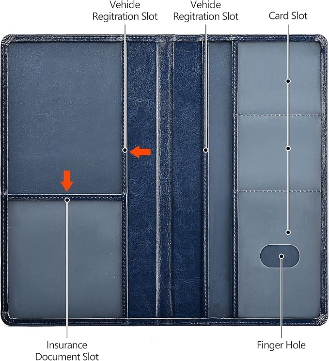 HerriaT Car Registration and Insurance Card Holder - Leather Vehicle Glove Box Automobile Documents Paperwork Wallet Case Organizer for ID, Driver's License, Key Contact Information Cards - Men&Women