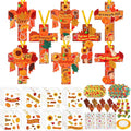 Funrous 48 Sets Fall Christian Kit Bulk Thanksgiving Cross Paper Crafts Religious Jesus Blessing Hanging Ornaments with Glitter Leaf Pompoms Stickers for Sunday School Classroom Activity Church