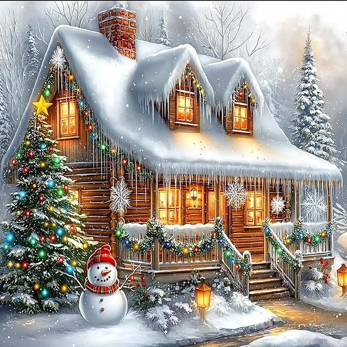 MEIYUDA Christmas House Diamond Painting Kits for Adults, 5D Winter Colorful House Diamond Art Kits for Beginners, DIY Gem Art Crystal Painting for Home Wall Decor and Present 12x12inch