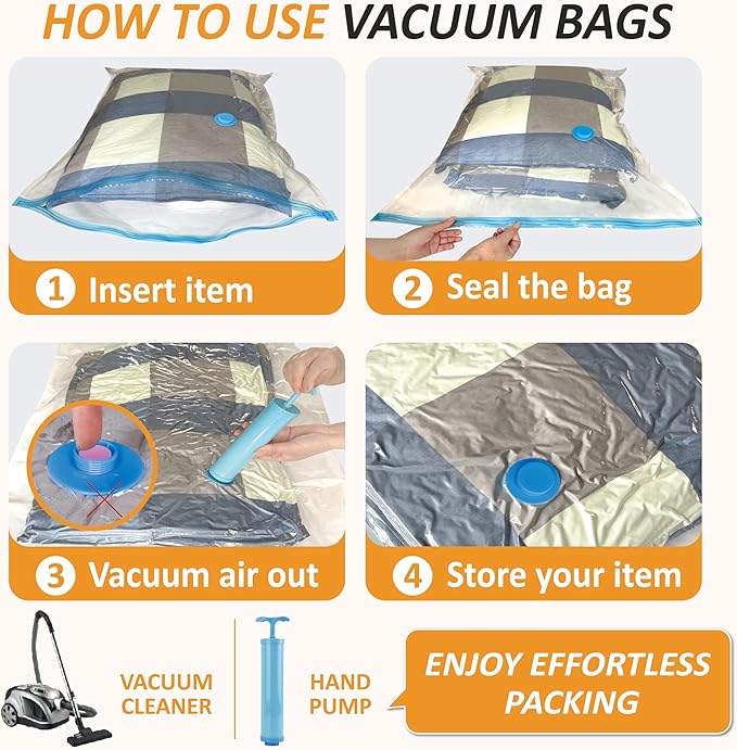 Cozy Essential Vacuum Storage Bags, 80% Compression Vacuum Seal Space Saver Plastic Packaging Bags for Clothes, Blankets, Pillow, Bedding, Comforters, Sealer Clothing Storage,10 Jumbo