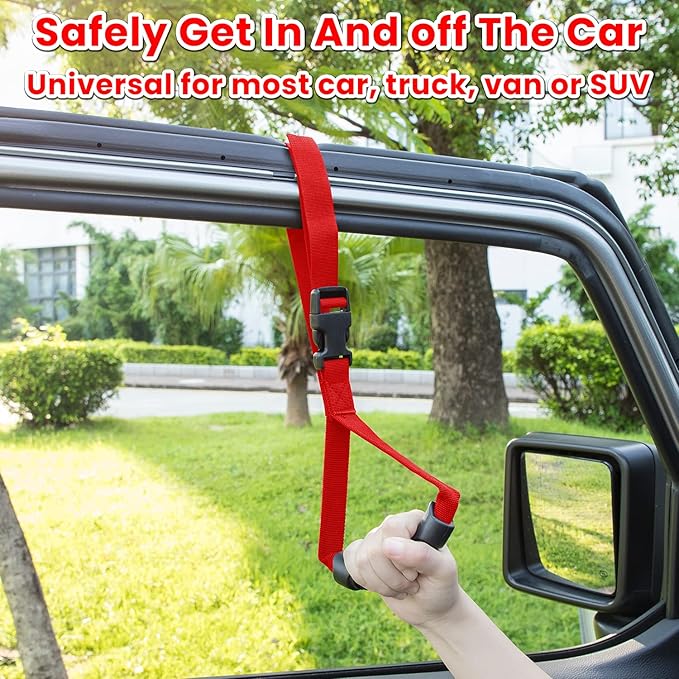 E-cowlboy Auto Cane Grab Handle Adjustable Standing Aid Safety Support Bar Nylon Grip Mobility Assist Device (Red 2 Pack)