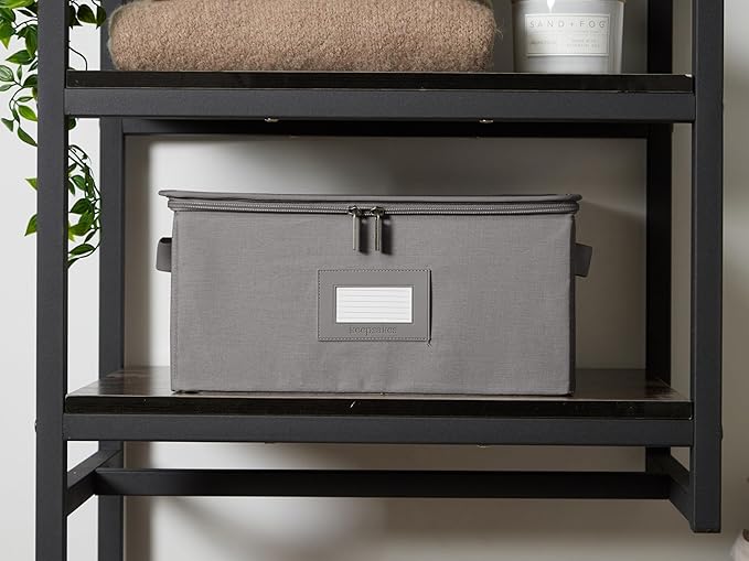 Covermates Keepsakes Zip-Top Storage Box Set, 3 Pack Heavy Duty Polyester Organizer Bins, Stackable Design, ID Window, Reinforced Handles, Closet Home Storage, Grey Heather